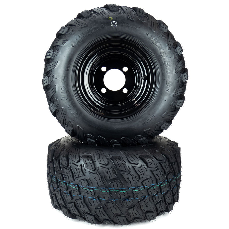 (2) Universal Reaper Turf Tire Assemblies 18x8.50-8 No Lift Required