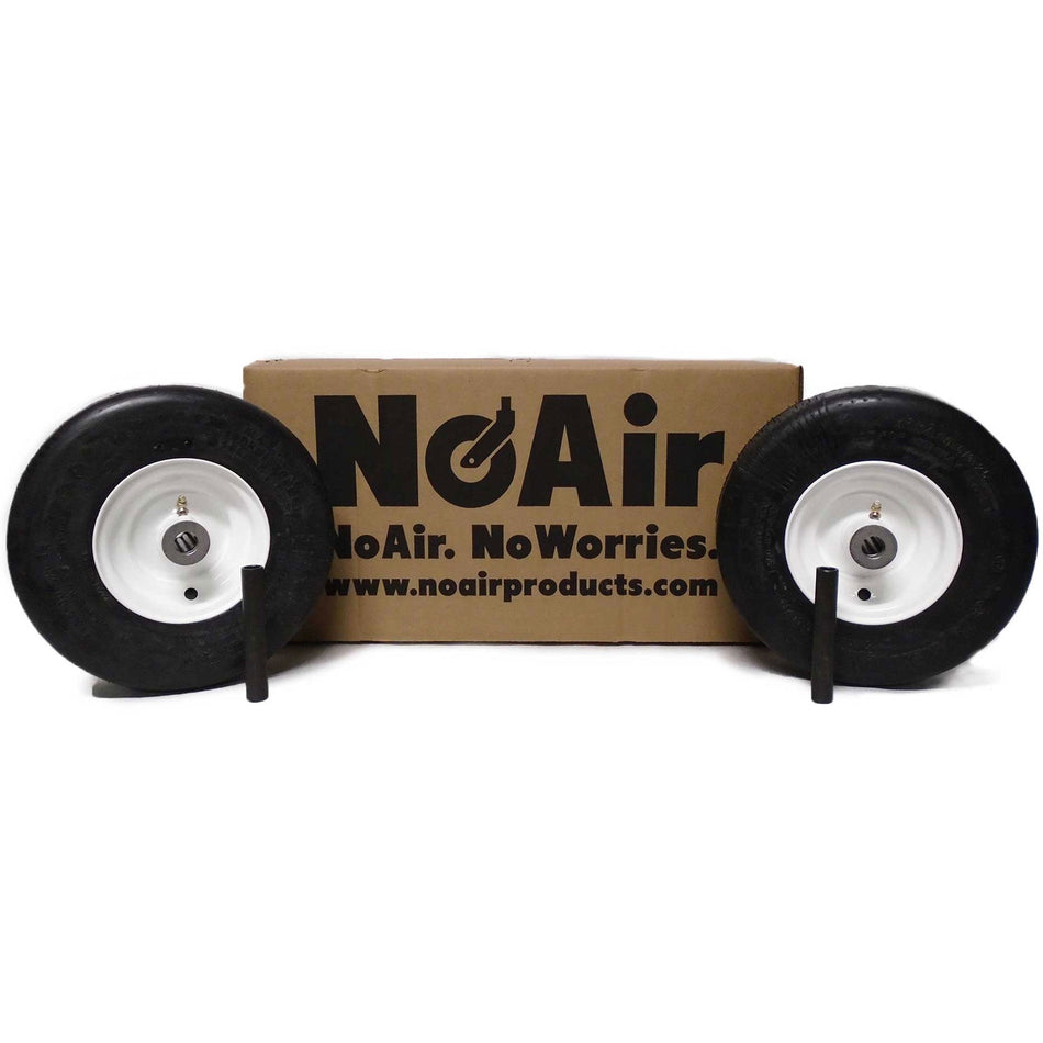 NoAir® (2) Universal Flat Free Wheel Assemblies 11x4.00-5 White Zero Turn 3/4" Bearings