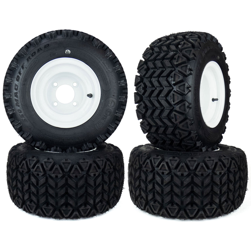 (4) All Terrain Universal Tire Assemblies White 18x8.50-8 No Lift Required