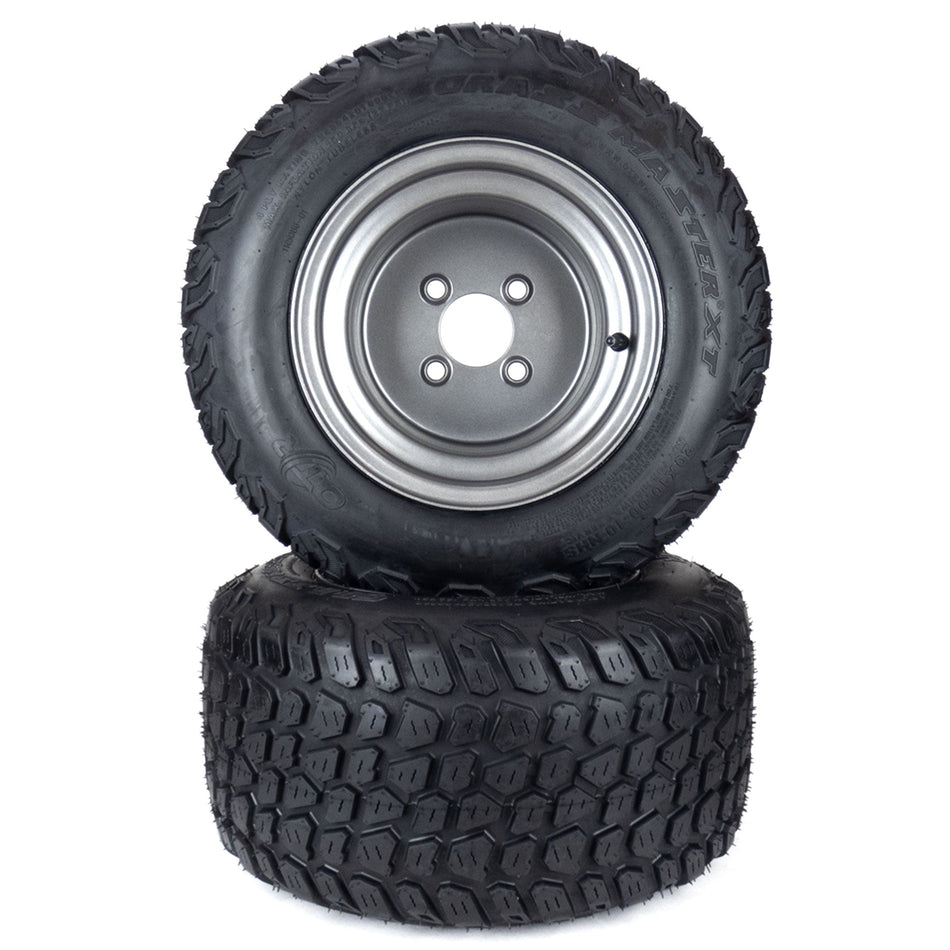 (2) Wide Stance Grassmaster XT Tire Assemblies 20x10.00-10 Fits Gravely Compact Pro 44 07101310