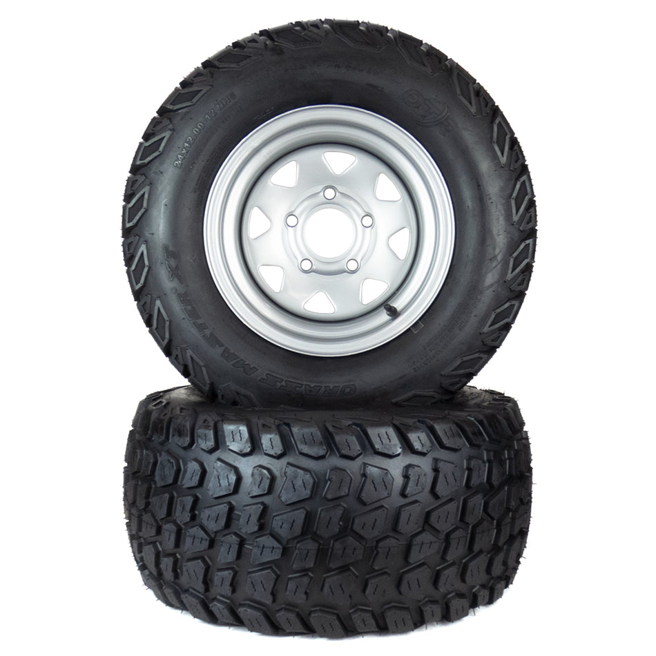(2) Grassmaster XT Tire Assemblies 24x12.00-12 Fits Hustler Super Z 60" 606968