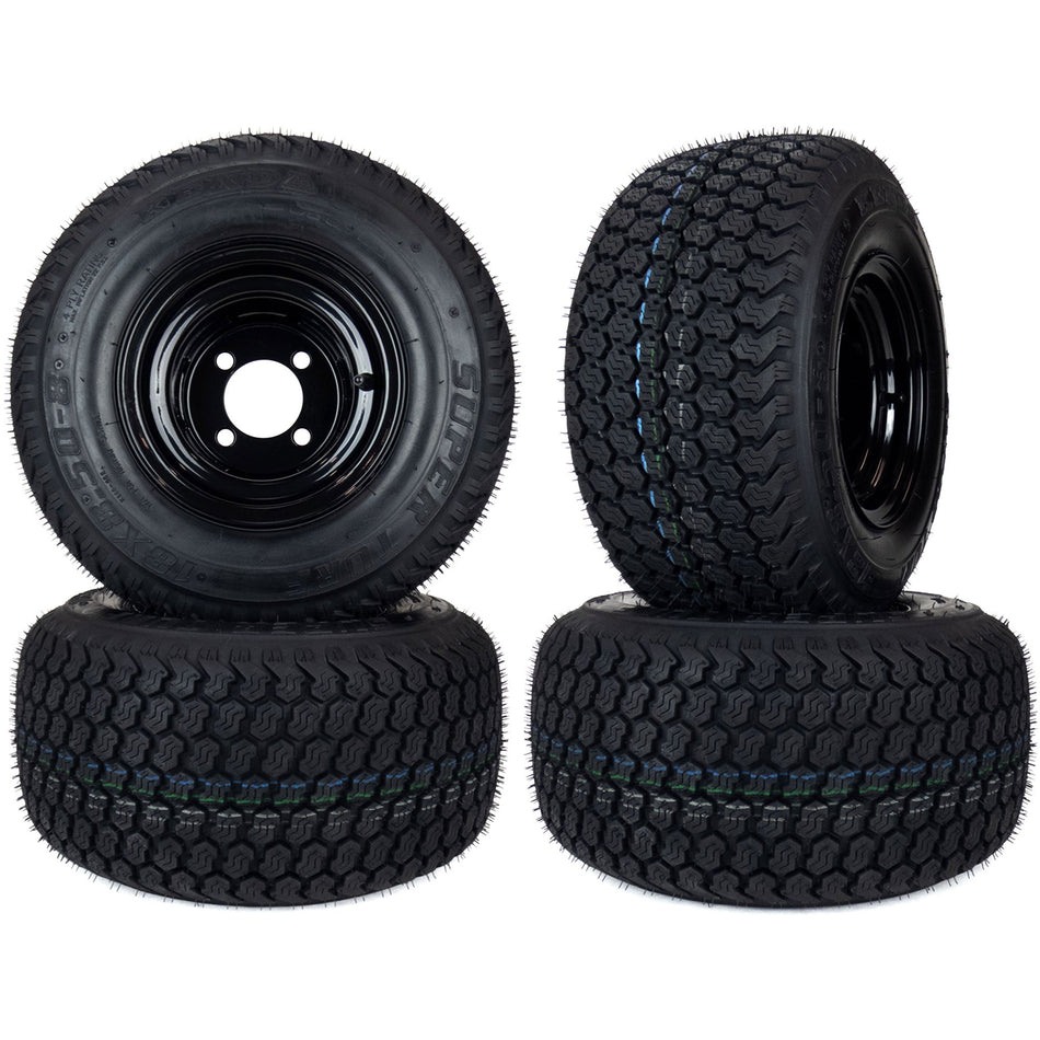 (4) Super Turf Tire Assemblies 18x8.50-8 Golf Cart ClubCar EZGO No Lift Required