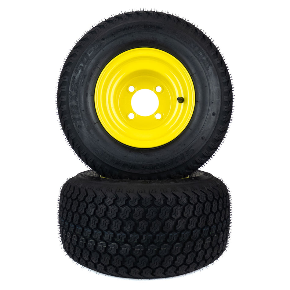 (2) Super Turf Tire Assemblies 18x8.50-8 Fits John Deere ZTrak Z225 Z335 Z355 M160634