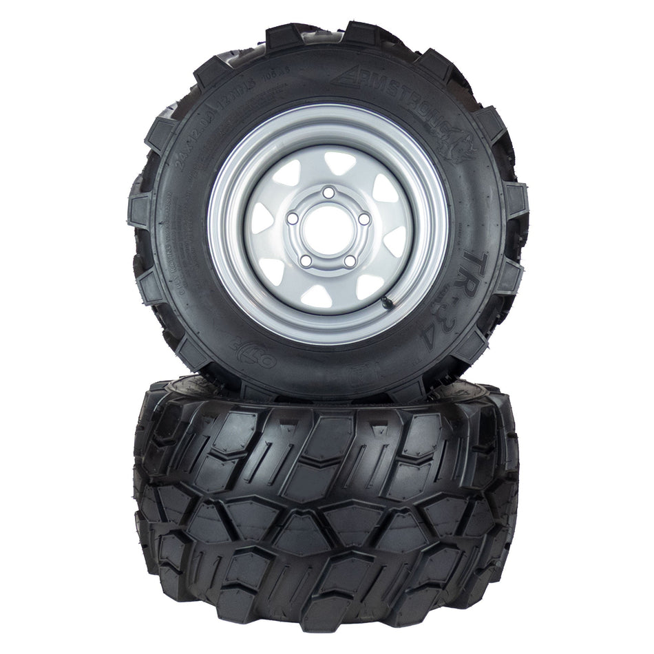 (2) Aggressive Tire Assemblies 24x12.00-12 Fits Hustler Super Z 60" 606968