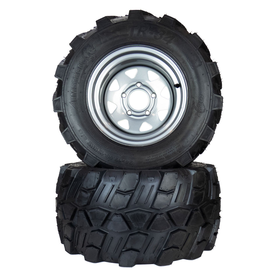 (2) Aggressive Tire Assemblies 24x12.00-12 Fits Hustler X-ONE 60" 72" 607103