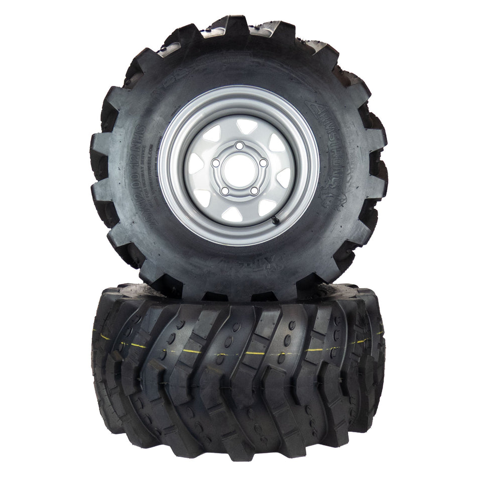 (2) Aggressive Tire Assemblies 26x12.00-12 Fits Hustler Super Z 66" 72" 604455