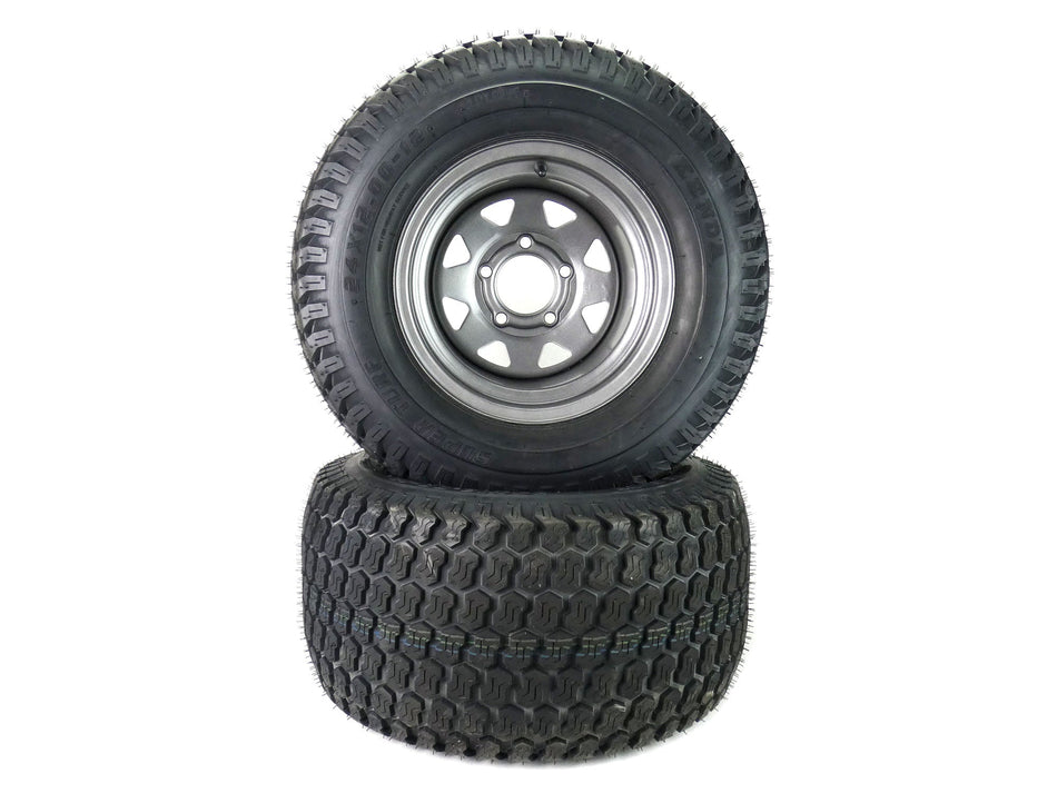 (2) Super Turf Tire Assemblies 24x12.00-12 Compatible With Gravely PT 200 400 60" 72" 07101119