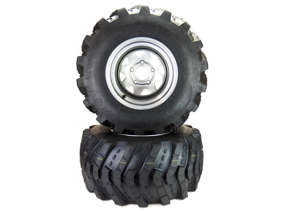 (2) Aggressive Tire Assemblies 26x12.00-12 Fits Hustler Super 104 Repl 603928